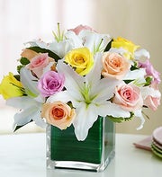 Pastel Roses & Lily Bouquet