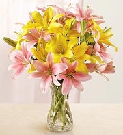 International England - Pink and Yellow Lily Bouquet