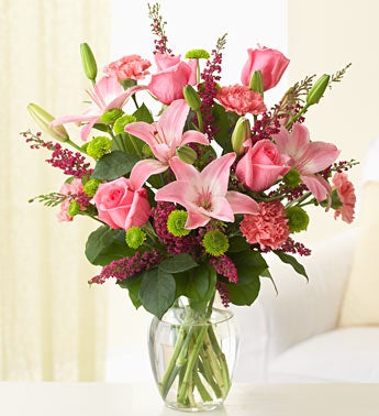 gorgeous mixed pink arrangement in a vase