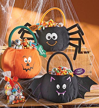 pumpkin, spider, bat, ghost treat bag