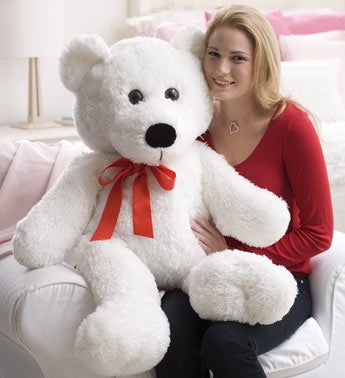white plush bear with swarovski necklace