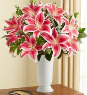 Elegant Tribute Lilies in Cross Vase