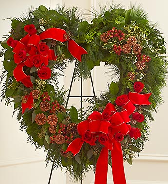 Sympathy Standing Open Heart in Christmas Colors