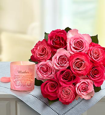 Raspberry Sorbet Roses with Pink Candle