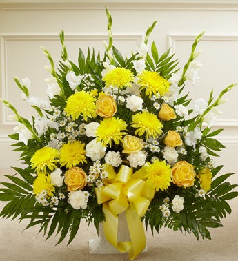Yellow & White Sympathy Floor Basket